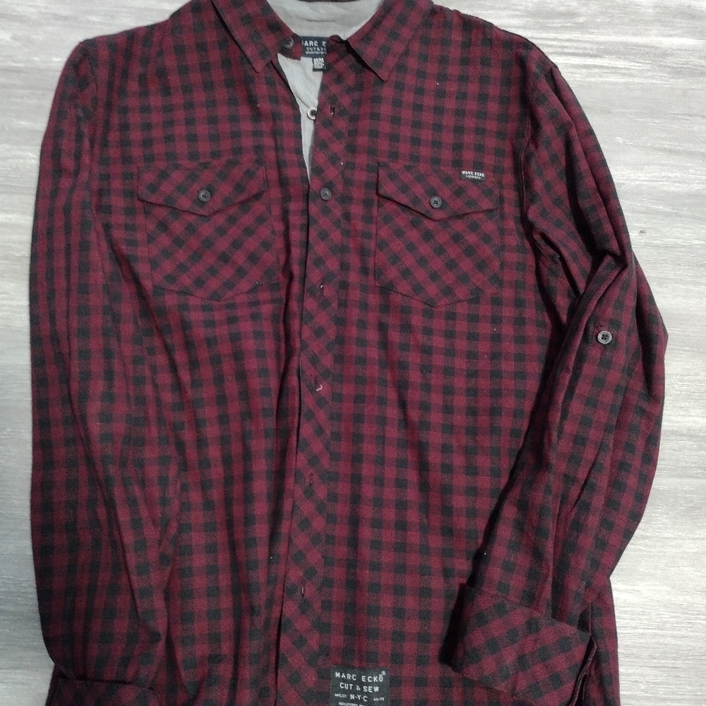 Men's  Marc Ecko Burgundy Plaid button up